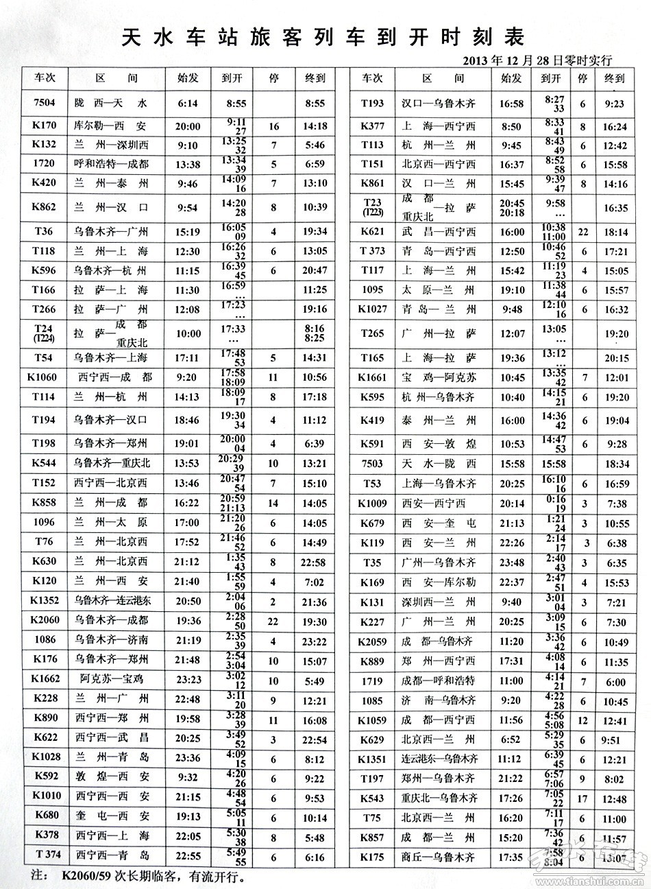 天水最新火车时刻表及其对社会生活的影响